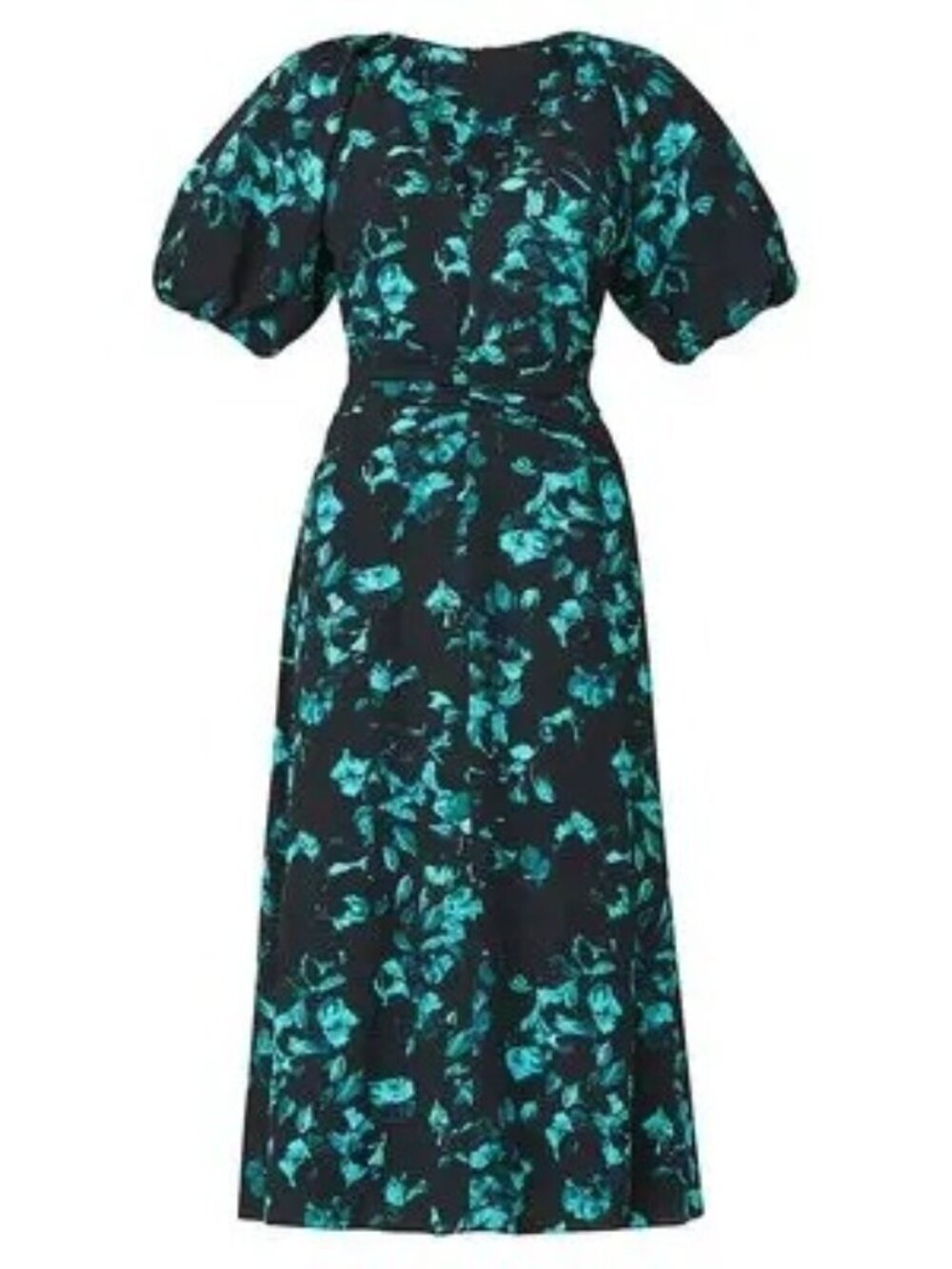 Shoshanna Nala Floral Puff-Sleeve Midi-Dress NWT Teal Jet Black Size 4 Party